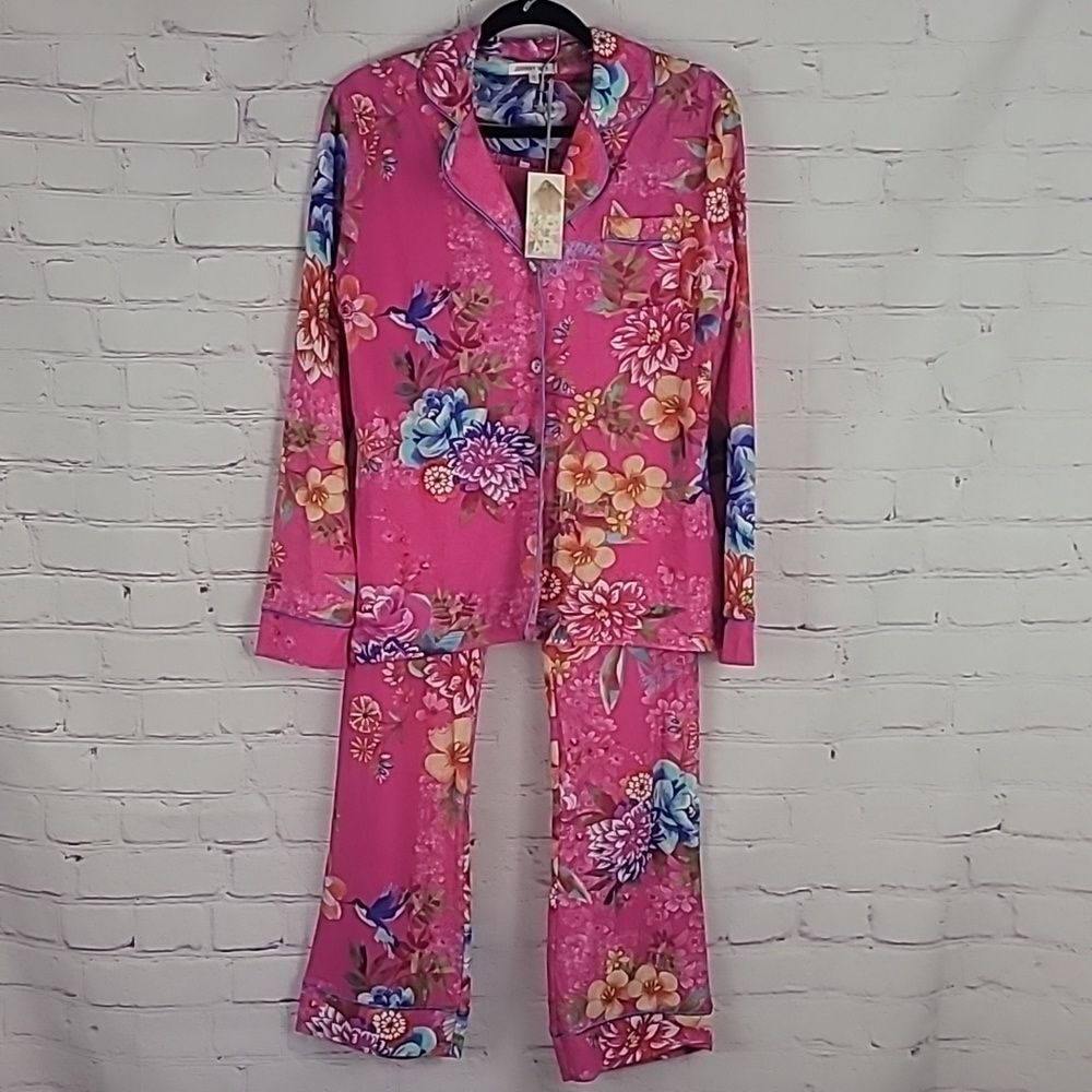 Johnny Was Pink Floral Carly Pj Set. Long Sleeve Button Up Top W/ Pants. Size XS